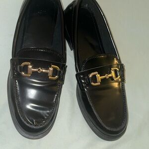 H&M Black Loafers with Gold Buckle